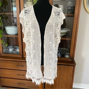 Evelyn K for Anthropologie Cream Crochet Kimono Cover Up